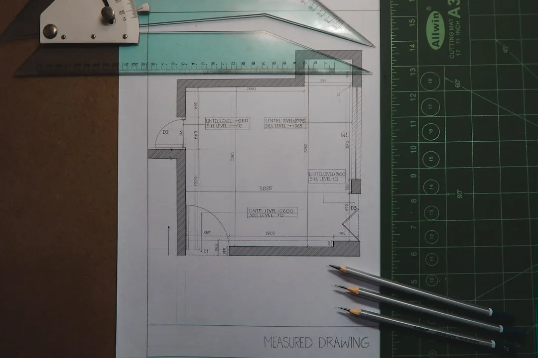 Handskizze mit Maßen neben einem fertig gedruckten 3D-Bauteil auf einem Tisch
